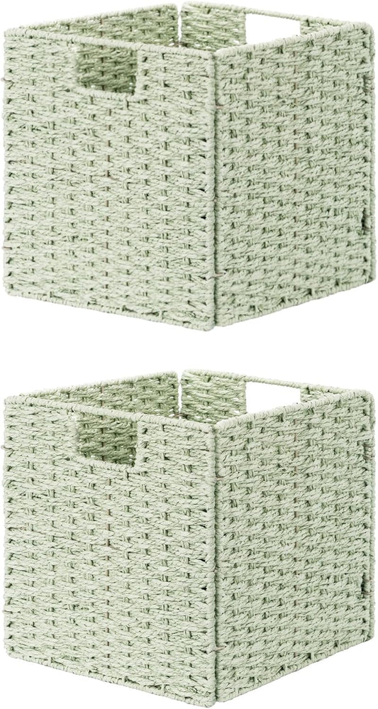 11 inch Foldable Paper Rope Wicker Baskets for Organizing