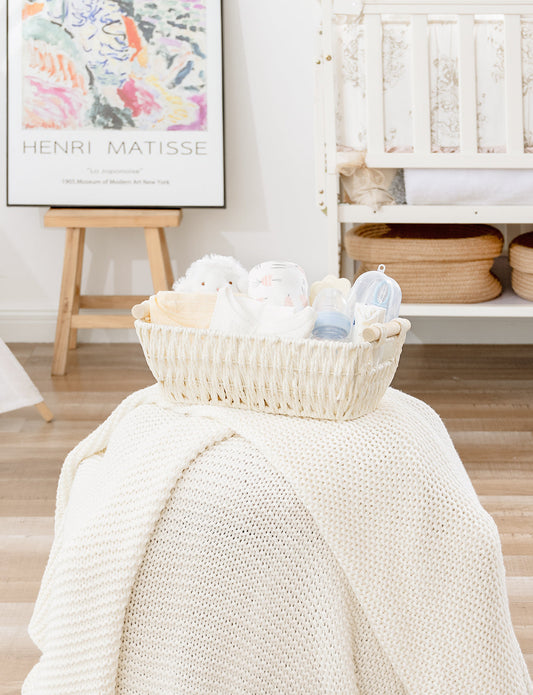 Wicker Basket for Organizing, Basket with Wooden Handles, 2 Pack